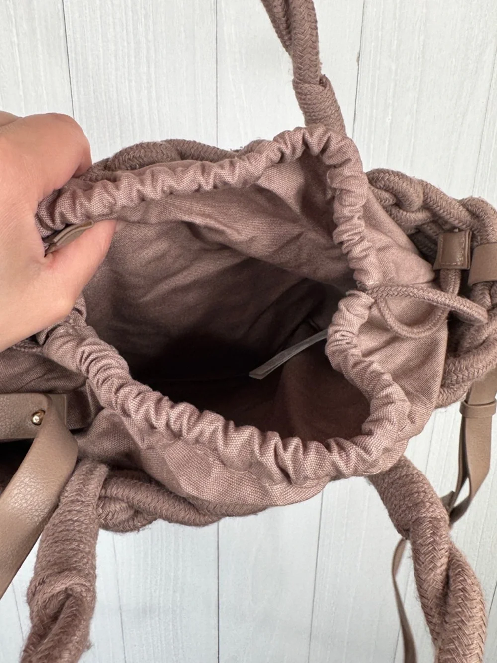 Zara Braided Rope Tote Bag in Taupe